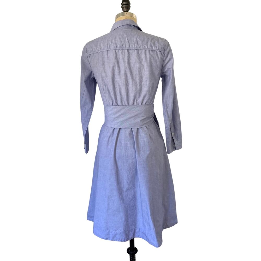 J Crew Tie-Waist Shirt Dress in Blue Cotton Size 6 - Picture 5 of 10